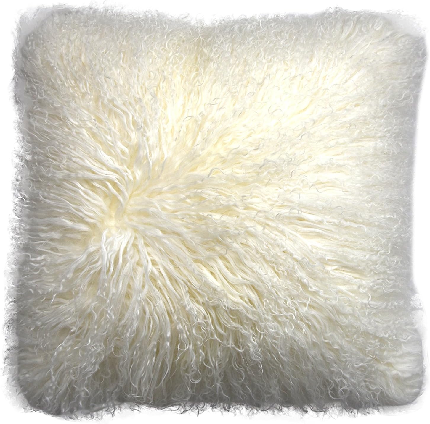 Lichao E Cloud Mongolian Lamb Fur Pillow Cover Luxurious Sheep Skin Gift Cushion Cover Soft Plush Curly Pillow Case Home Decorative Square Throw Plain Wool Pillow Cover 16 X16 Inch Bedroom（Ivory