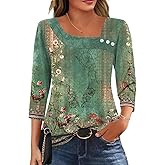 LOMON Womens 3/4 Length Sleeve T Shirts Asymmetrical Neck Tops Business Blouses for Women Fashion 2026