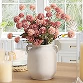 Ceramic Flower Vase Home Decor - 7.6 Inch Farmhouse Rustic White Table Vases with Handle Living Room Decoration Decorative Vintage Pottery for Kitchen Shelf Coffee Dining Desk Bookshelf Fireplace