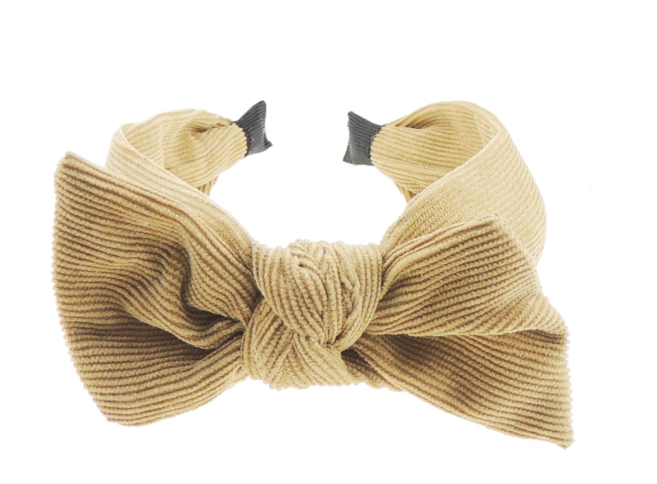 Womens Girls Wide Bow Knotted Winter Evening Corduroy Velvet Soft Fabric Headband Alice Band Hair Band Accessories Wedding Bridal Party Christmas Birthday (Gold)