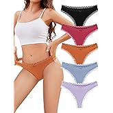 voenxe Seamless Thong for Women,No Show Lace Underwear,Ladies Breathable Comfort Panties Soft Gym Sport Undies,Tanga,5-Pack