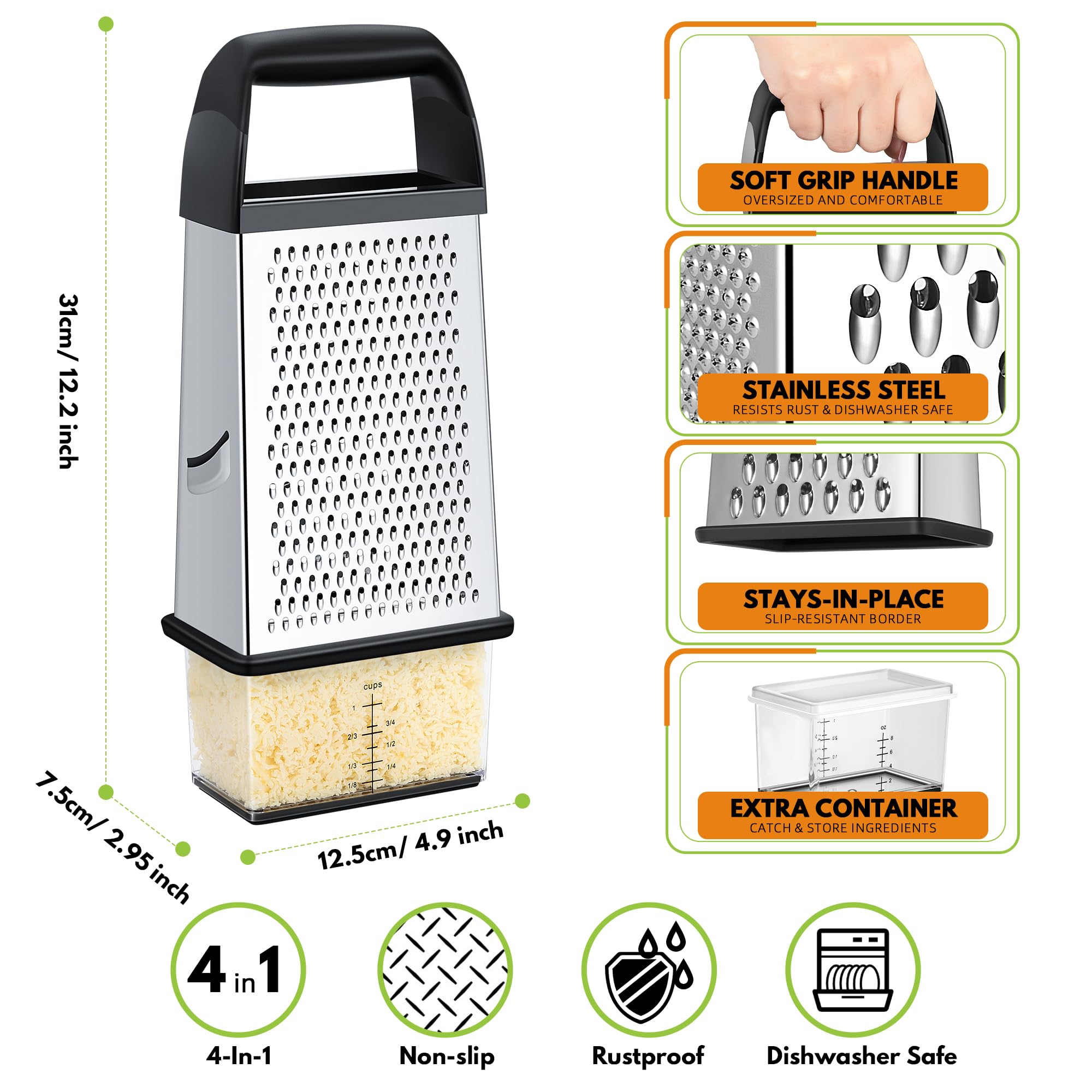 Urbanstrive Cheese Grater With Container, Professional Cheese Grater
