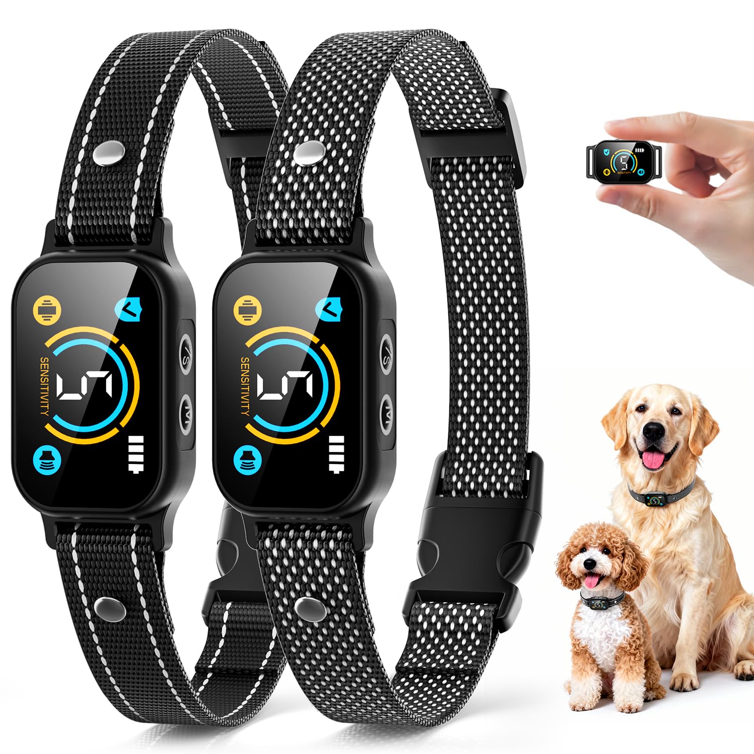Photo 1 of 2 Pack Bark Collar, Smart Dog Bark Collar for Large Medium Small Dogs, Rechargeable Ultra-Light Training Collar with Beep Vibration, Anti Barking Device with 5-Level Sensitivity (Black)