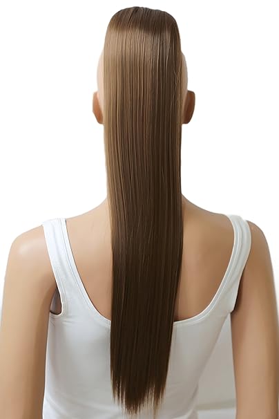 PRETTYSHOP 60cm Haarteil Zopf Pferdeschwanz glatt Haarverlängerung hitzebeständig wie Echthaar hellbraun #12 H608