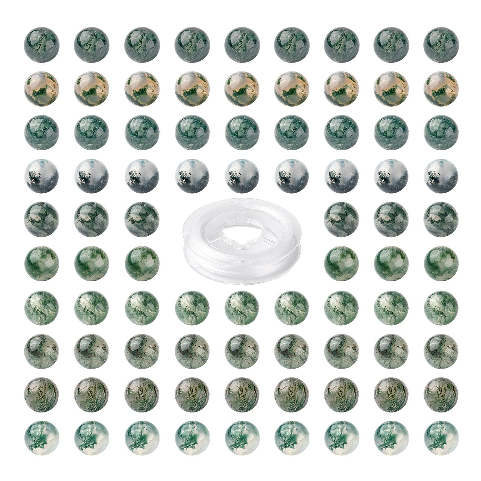 BEEFLYING Natural Moss Agate Round Beads Crystal Gemstone Semi Precious Round Loose Spacer Beads for Jewellery Making DIY Bracelet Necklace Crafts (100Pcs, 8mm)