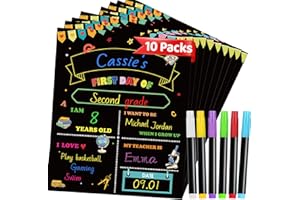 COZZYMORE 10 Packs First Day of School Sign, 12" X 10" Back to School Sign, Double-Sided Paper Chalkboard First and Last Day of Schools, Reusable Photo Prop for Kindergarten Preschool Kids with 6 Liquid Chalk