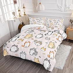 XYNHML Kids Cute Cat Comforter Set Queen Size 3Pcs