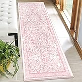 Vaukki Hallway Runner Rug, Vintage Shaggy Soft Laundry Rug Runner, Non Slip Entryway Runner Mat, Washable Farmhouse Kitchen Area Carpet for Bathroom, Entryway and Bedroom (2' X 6', Pink)