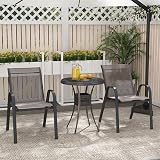 TANGZON Garden Chairs Set of 2 4 Stackable Outdoor Armchairs Grey view 2
