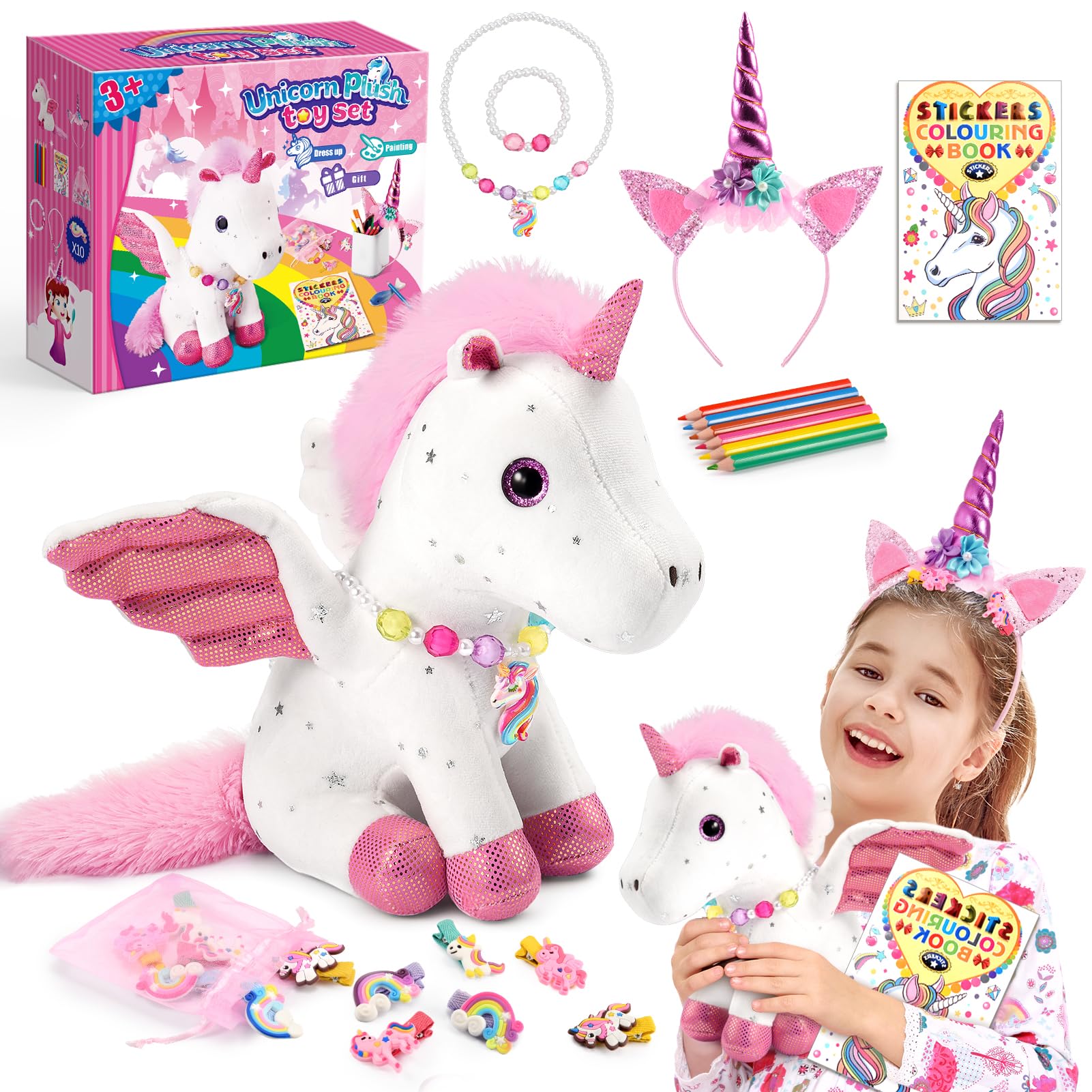 Photo 1 of 21-Piece Unicorn Gift Set for Girls Ages 3-8 | Soft Plush Stuffed Animals & Dress-Up Accessories Bundle | Idea Birthday Gifts, Christmas Presents, Party Favor for Kids Toddler Girls
