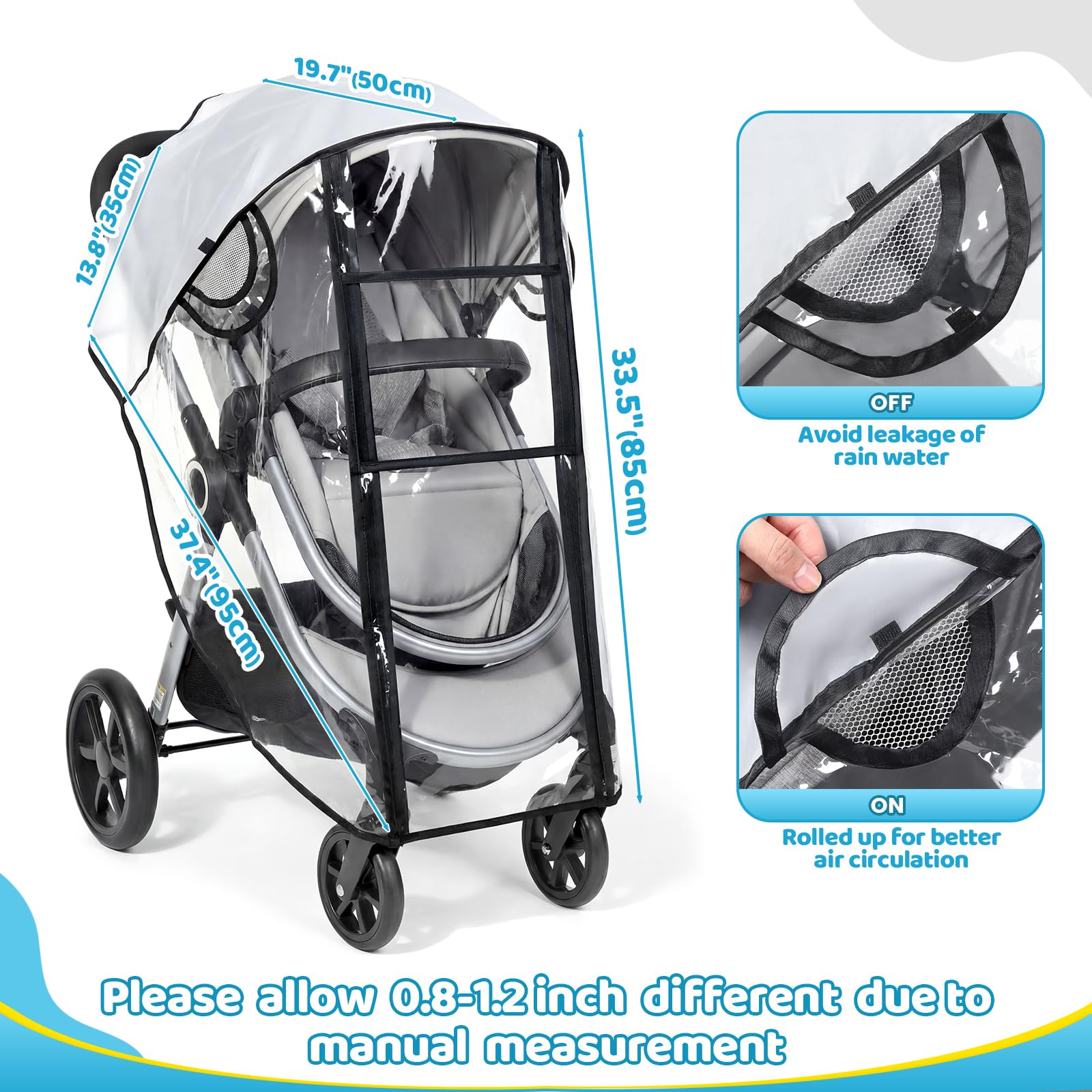 Orzbow Regenschutz Kinderwagen Universal, mit Klarsichtscheibe, Schwarz 4