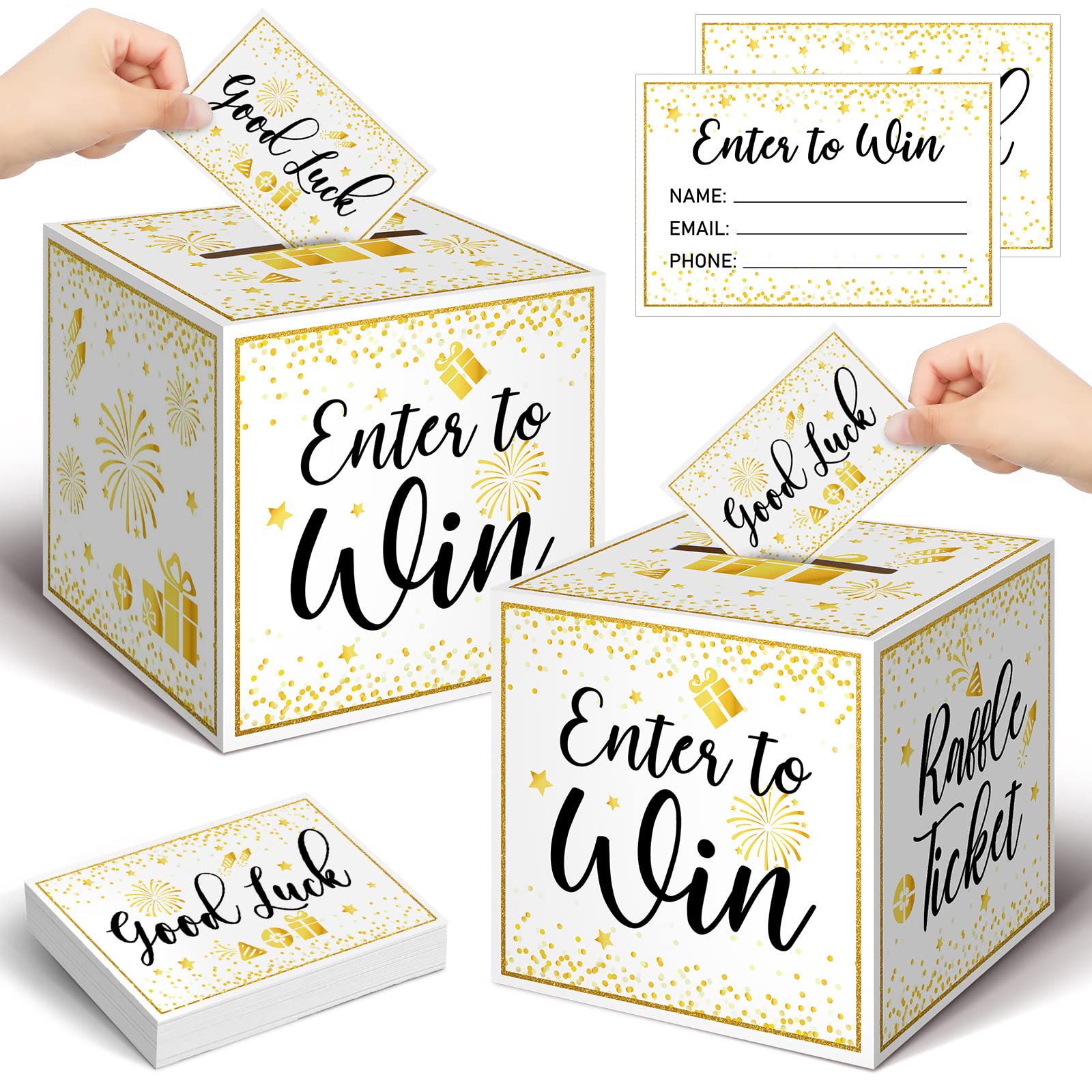 Photo 1 of Colarr Raffle Box Gold Brass Donation Box Ballot Safe Suggestion with Raffle Tickets Cards Ballot with Slot Collection Voting Bowl Holder Gifts(2 Pack)
