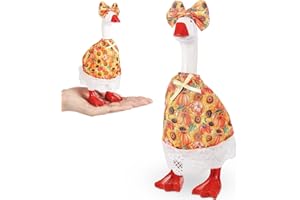 Sunnymove 2 Set Thanksgiving Day Mini Desk Goose Outfit Magnetic Silly Goose 7 Inch Statue Flower Pumpkin Pattern Costume Skirts and Hat for Autumn Keychain Table Desk Key Holder Decoration