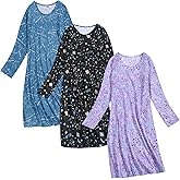 FEREMO 3 Pack Nightgowns for Women Soft Cotton Print Sleepshirts Womens Long Sleeve Sleep Tee Sleepwear