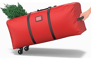 PATIOBAY Rolling Christmas Tree Storage Bag 9 Ft Xmas Artificial Disassembled Trees, 600D Waterproof Oxford Fabric, Durable Wheels & Handles, Heavy Duty Storage Container (Red)
