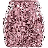 COOUFE Women Sequin Mini Skirt Sexy Sparkle Waist Elastic Stretch Night Out Party Club Short Skirts