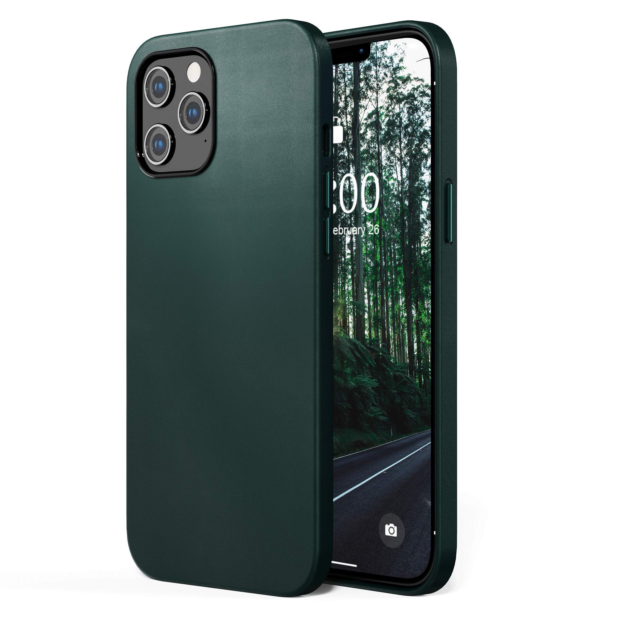 SURPHY Leather Case Compatible with iPhone 12 Pro Max Case 6.7 inch, Premium PU Leather Case Cover (with Metallic Buttons & Microfiber Lining) for iPhone 12 Pro Max, Green