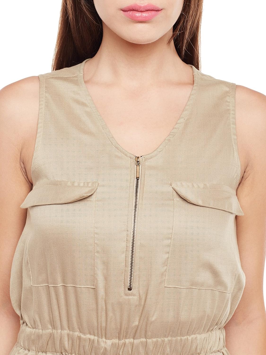 eyelet beige viscose rayon women's short jumpsuit