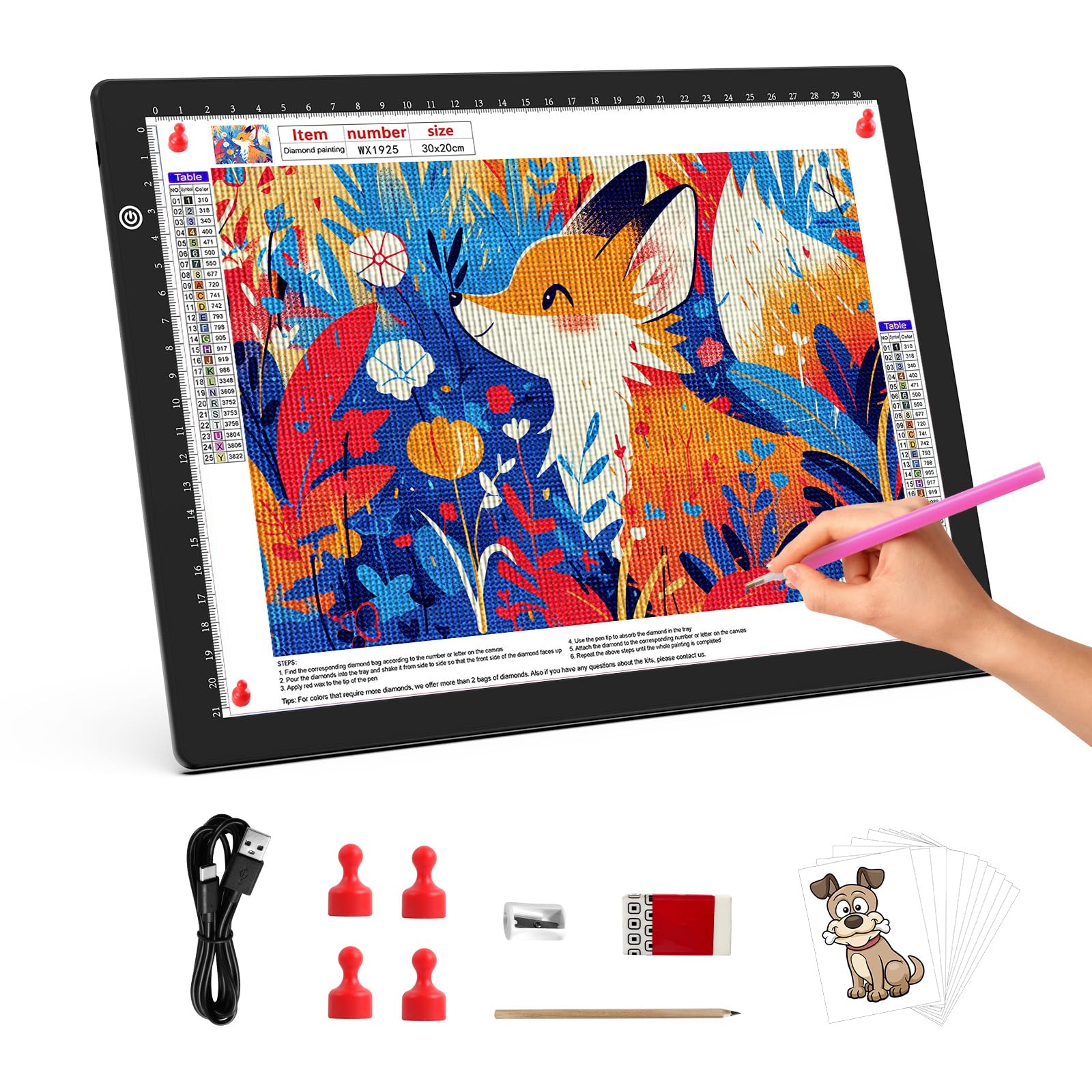 LUXJOYFUL A4 Light Box with 4 Magnets, Diamond Painting Light Board Ultra-Thin Tracing Light Box Type-C USB Powered Light Pad for Diamond Painting/Sketching/Vinyl Weeding/Clothing Design/Calligraphy