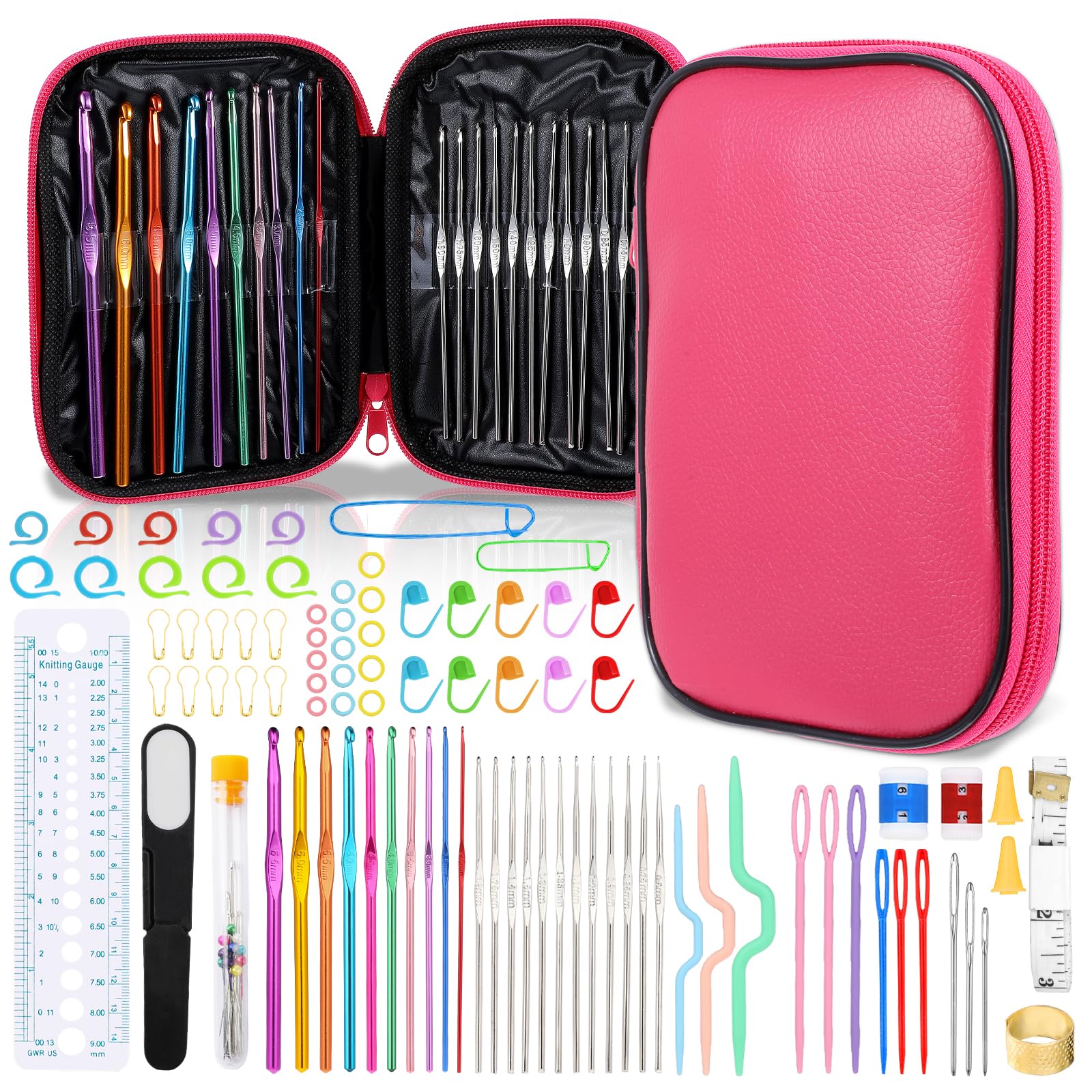 Photo 1 of 100 Pcs Interchangeable Circular Knitting Needles Set with Case 22 Pcs of Aluminum Circular Knitting Needle for Handmade DIY Knitting with Knitting Accessories (2.0mm-6.5mm & 0.6mm-1.9mm)