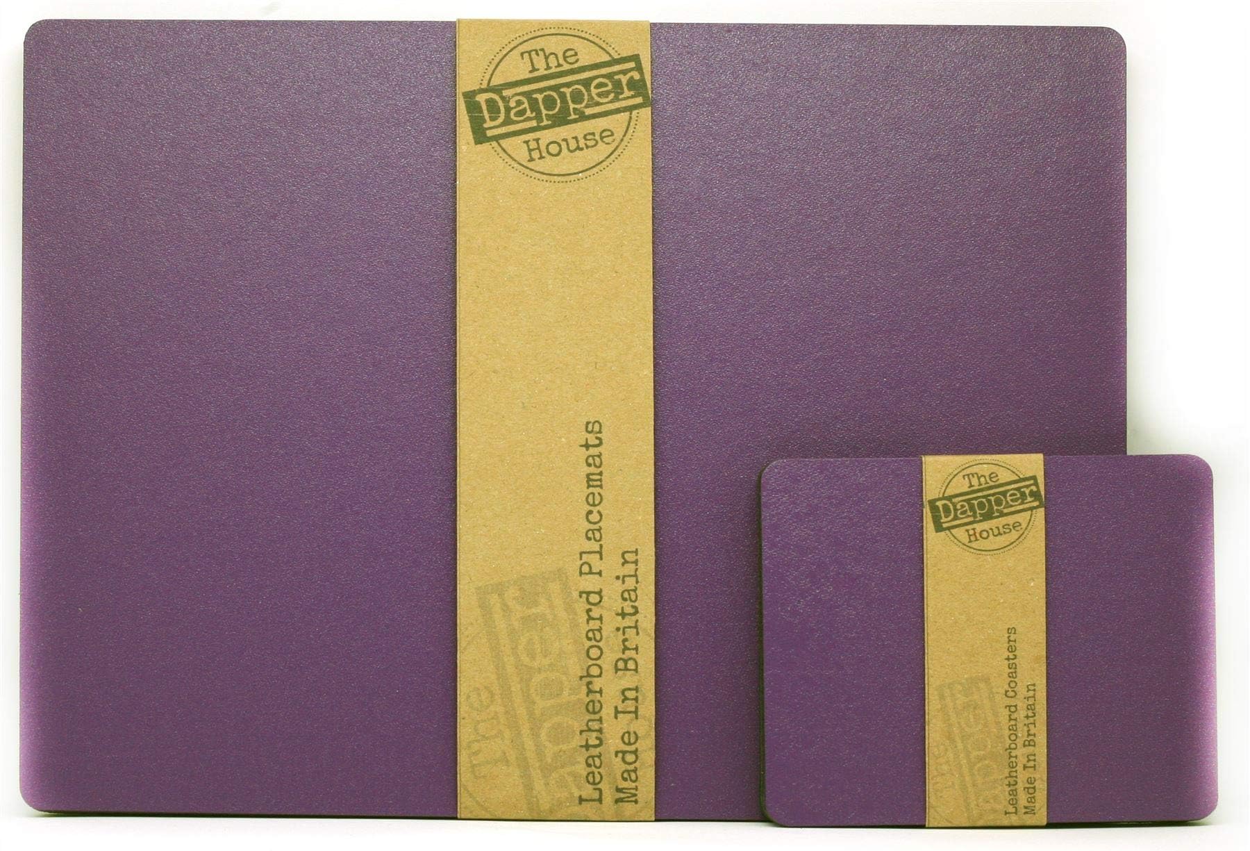 The Dapper House Set of 8 Elementary Purple Leatherboard Placemats and 8 Coasters - Made in UK
