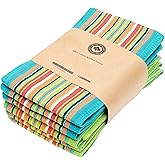 Salsa Stripe Kitchen Towels - 100% Cotton, 6 Pack, 28"x16", Reusable, Washable, Fiesta Waffle Dish Towels - Colorful Festive Tea Towels - Absorbent, Lint-Free Multicolor Stripe Towels (Green & Teal)