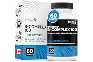 RENEW ACTIVES Vitamin B Complex 100 – Daily B1, B2, B3, B5, B6 & B12 600MCG per Serving for Energy, Red Blood Cell Formation,