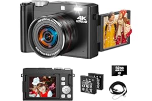 4K Digital Camera for Photography, 64MP Vlogging Camera for YouTube with 2.8" 180° Flip Screen, 18X Zoom UHD Autofocus Video 