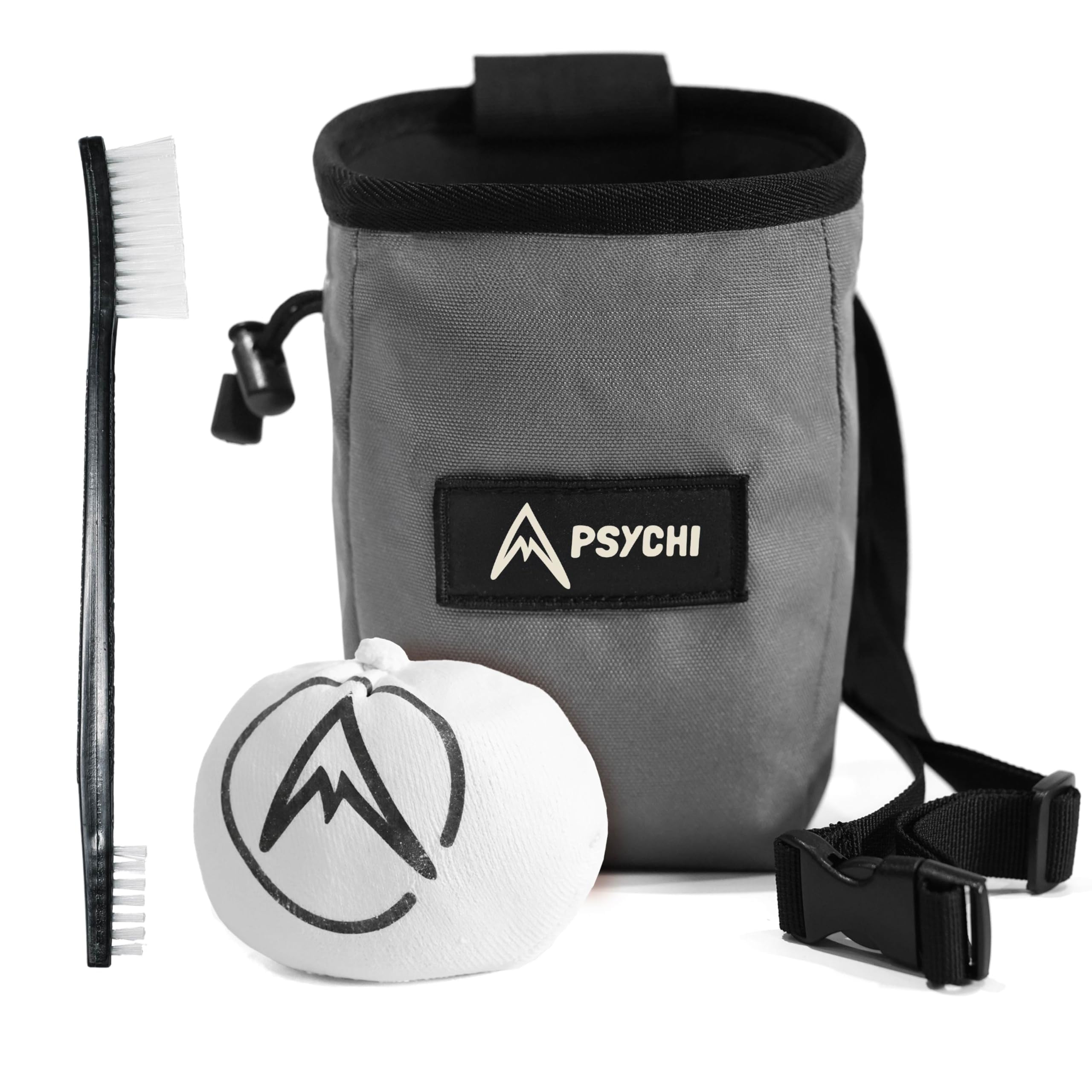 Psychi OG Waist Chalk Bag Starter Pack Bundle for Rock Climbing Bouldering Gym (Grey)