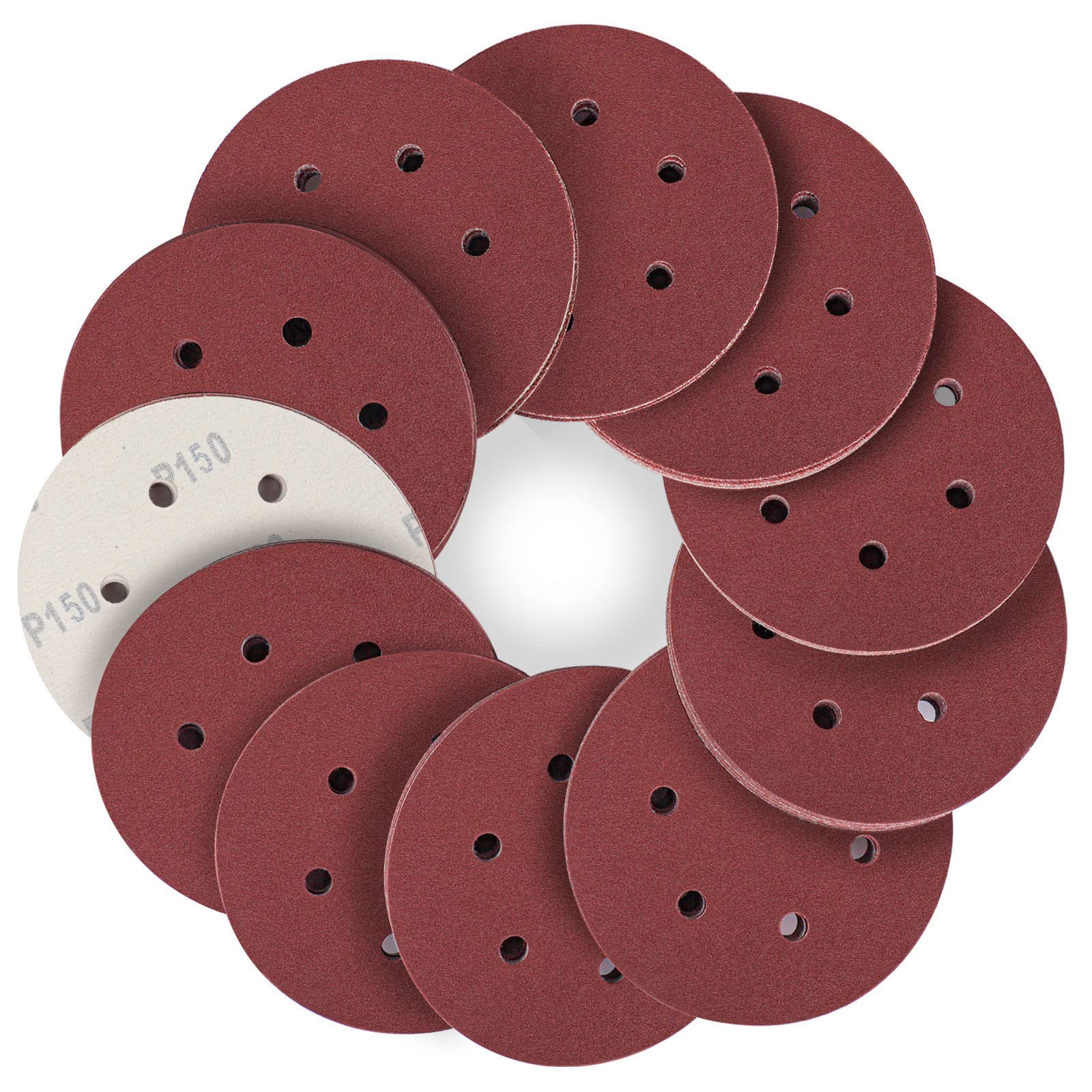 STEBRUAM 150mm Sanding Discs 150 Grits 50PCS,Hook and Loop Sandpaper Pads for 6 Inch 6 Hole Random Orbital Sander — image 1