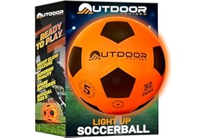 OUTDOORCRUISER Outdoor Cruiser Light Up Soccer Ball - Waterproof Rubber Construction, Glow in the Dark, Glows Up to 30 Hours with Tap Activation, Complete Set with Pump & Spare Batteries, Official Size 5, Ages 8-15