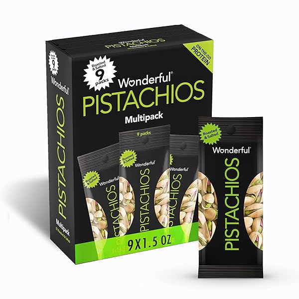 WONDERFUL PISTACHIOS IN SHELL, ROASTED & SALTED NUTS, 1.5 OUNCE BAG (PACK OF 9), PROTEIN SNACKS, ON-THE-GO, INDIVIDUALLY WRAPPED HEALTHY SNACKS FOR ADULTS