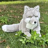 FLUFFYFUN Realistic Silver Fox Plush, 17" Body Floppy Stuffed Animal | Lifelike Companion &bull; Extra-Long Fluffy Tail &bull; Soft &amp; Cuddly &bull; Generous Size