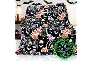 KIVEE Halloween Blanket Pumpkin Glow in The Dark Blanket Cat Halloween Decorations Cute