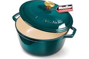 MÜELLERHOME Mueller DuraCast 6 Quart Enameled Cast Iron Dutch Oven Pot with Lid, Heavy-Duty, Oven Safe up to 500° F & Across All Cooktops, Wedding Registry Ideas & Gifts, Emerald
