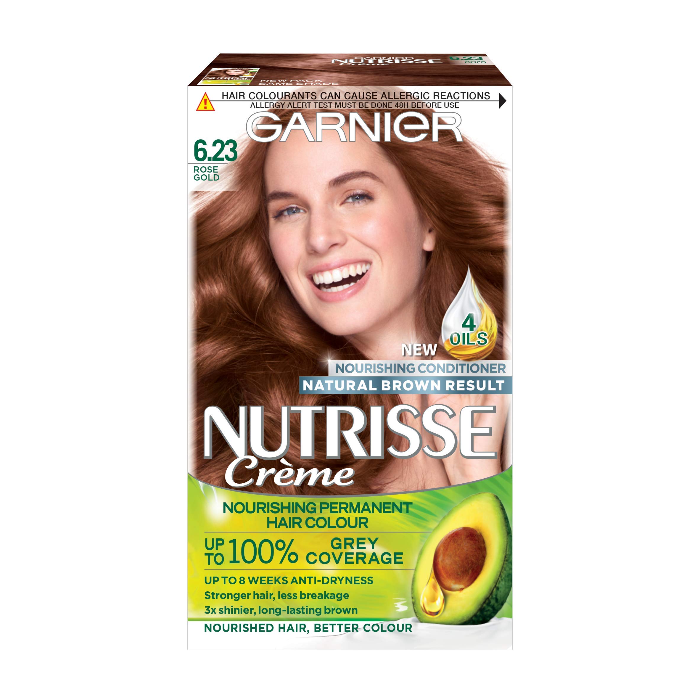 Garnier Nutrisse Rose Gold Hair Dye Permanent Up To 100 Grey Hair Coverage With 4 Oils Conditioner 6 23 Rose Gold