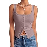 LYANER Women's Summer Cute Tops Square Neck Sleeveless Eyelet Button Down Tank Top Blouses