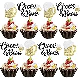 Teenyyou 24 Pcs Cheers and Beers Cupcake Toppers and Beer Cup Ornaments Set Glitter Beer Mug Cupcake Decorations for Baby Shower Birthday Party Supplies