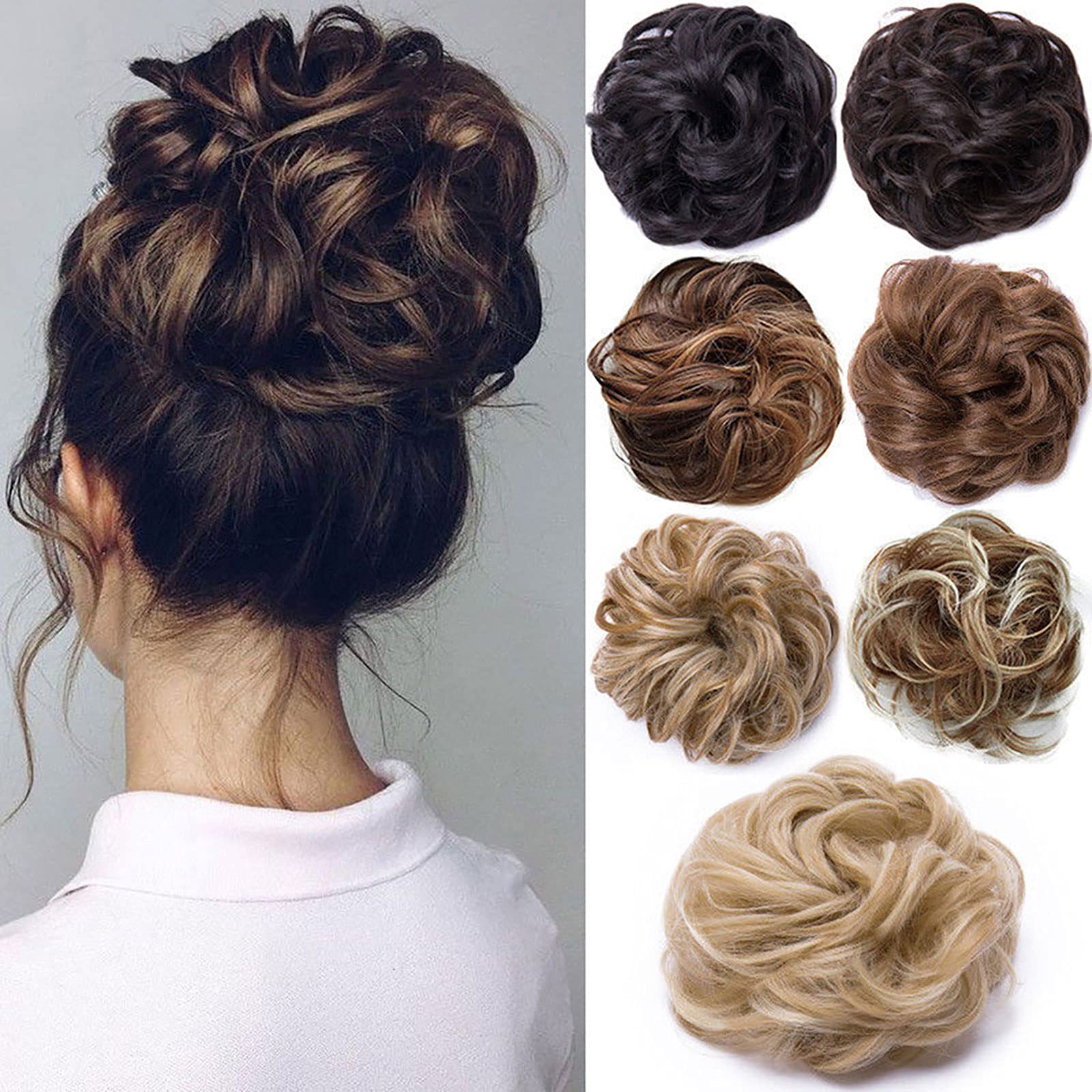 Hair Extensions & Piece Scrunchie Updo Messy Bun Wavy Ombre Bleach Blonde