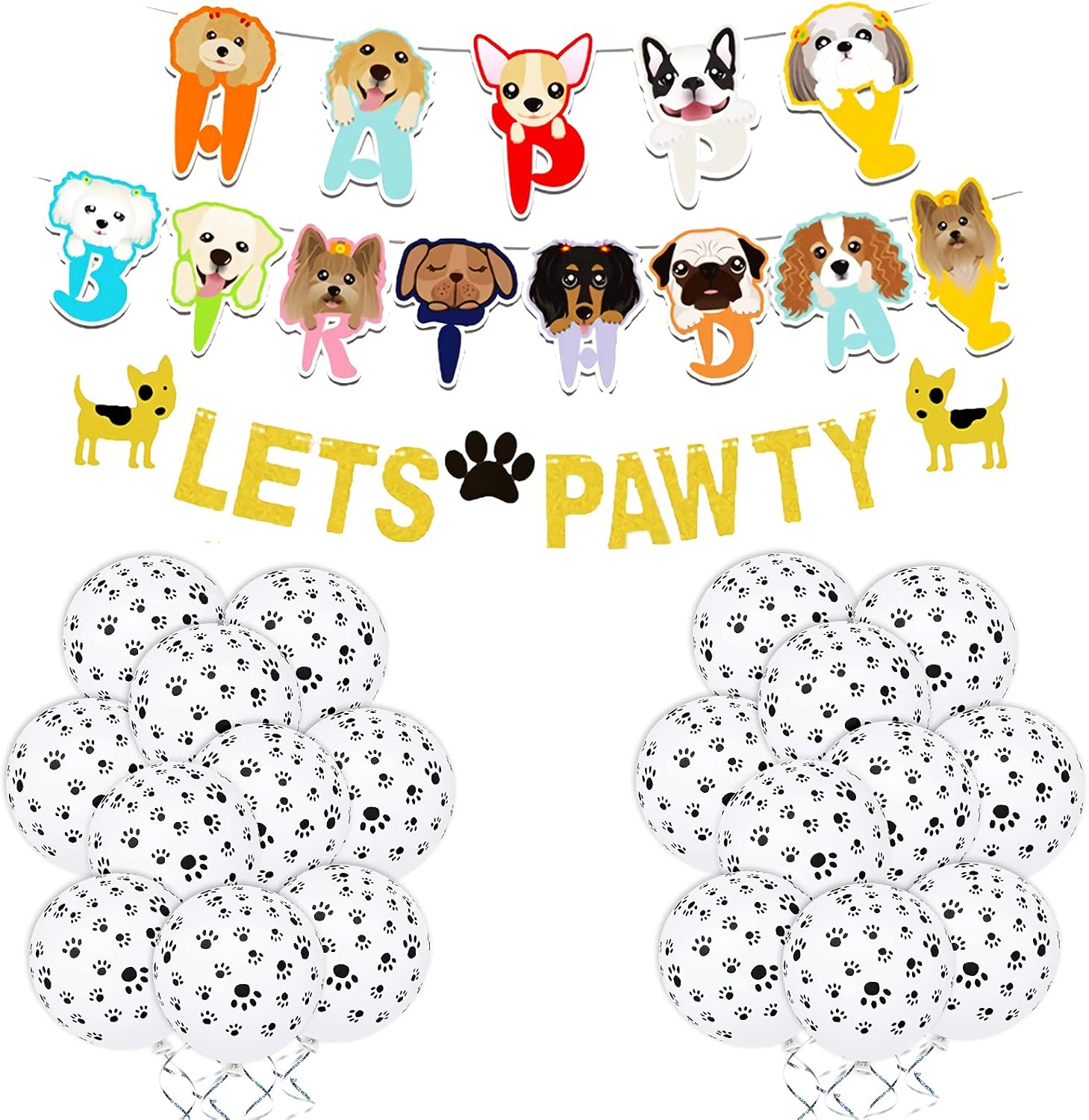 Cute Dog Lets Party Happy Birthday Banner Balloons 22 Pack for Kids Pets Puppy Dog Theme Birthday Party Glitter Garden Banner Decor