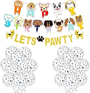 Cute Dog Lets Party Happy Birthday Banner Balloons 22 Pack for Kids Pets Puppy Dog Theme Birthday Party Glitter Garden Banner Decor
