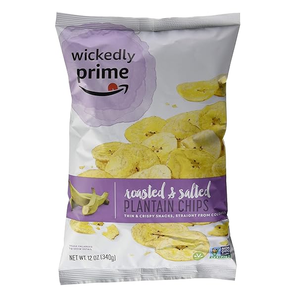 AMAZON BRAND – WICKEDLY PRIME PLANTAIN CHIPS, ROASTED & SALTED, 12 OUNCE