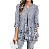 BEPEI Womens Tops Dressy Casual 3/4 Sleeve Blouses V Neck Business Work Shirts