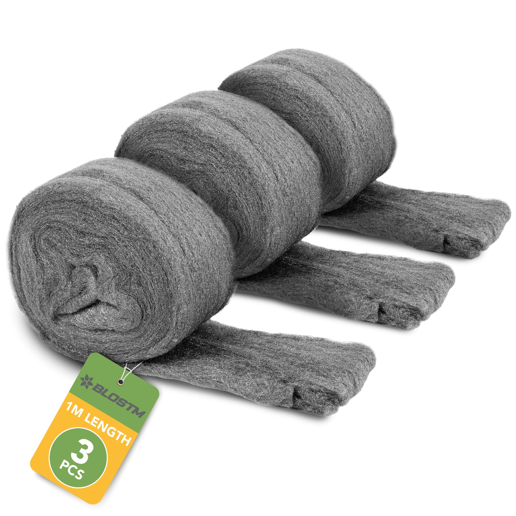 BLOSTM Fine Steel Wool 0000-1M Ultra Fine Wire Wool 0000 Anti-Scratch, Used as Rust Remover, Spot Cleaner, Car Glass Cleaner, Scouring Pad, Polishing Pads for Home, Wood, Glass & Metal - 3 PACK