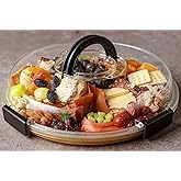 Round Charcuterie Board with Clear Lid, Travel Picnic Portable Cheese Board Charcuterie Boxes, Meat Fruit Serving Tray Platter, House Warming Gifts New Home, Gifts for Women