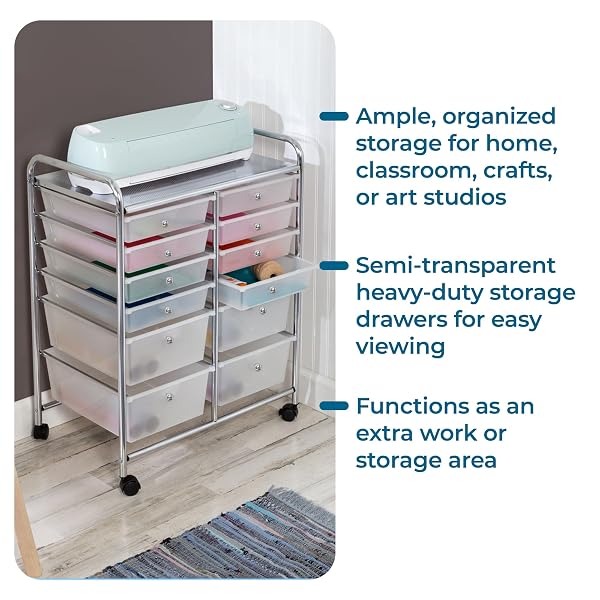 HONEY-CAN-DO ROLLING STORAGE CART AND ORGANIZER WITH 12 PLASTIC DRAWERS