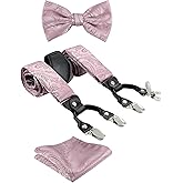 TIE G Paisley Suspender, Bow Tie, Pocket Square Set for Men's Tuxedo Suspenders : Adjustable Braces, Strong Enhanced 6 Clips