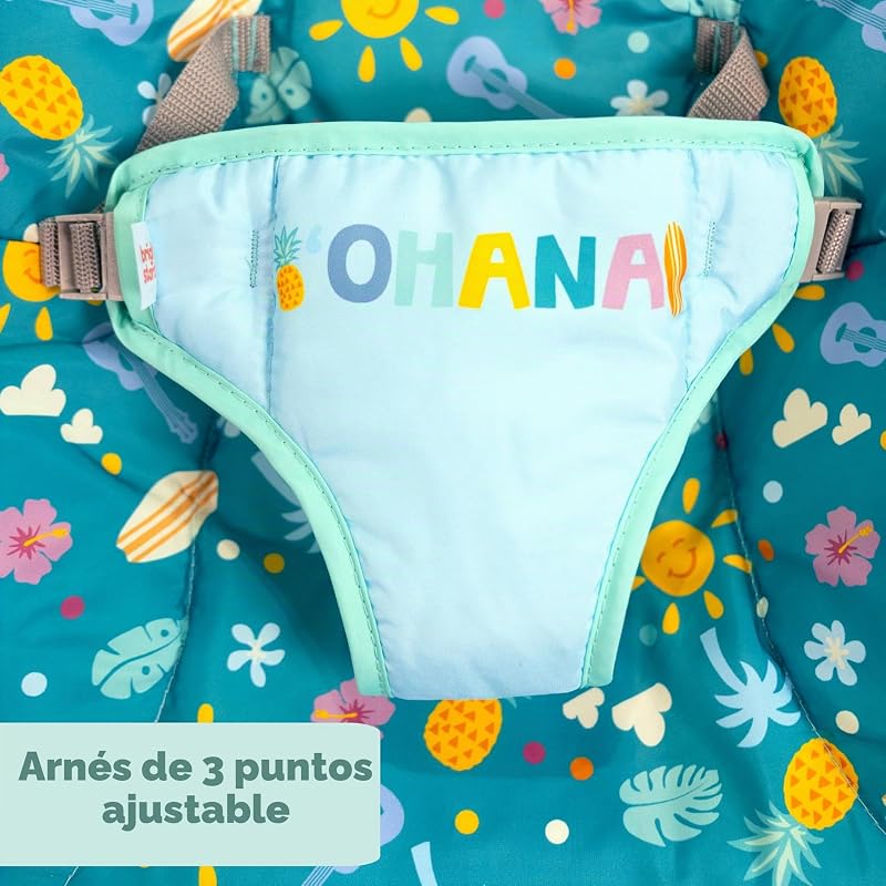 Rede Vibratória Disney Stitch Ohana Paradise Baby da Bright Starts, Barra de Brinquedos Destacável, 2 brinquedos incluídos, para 0-6 meses