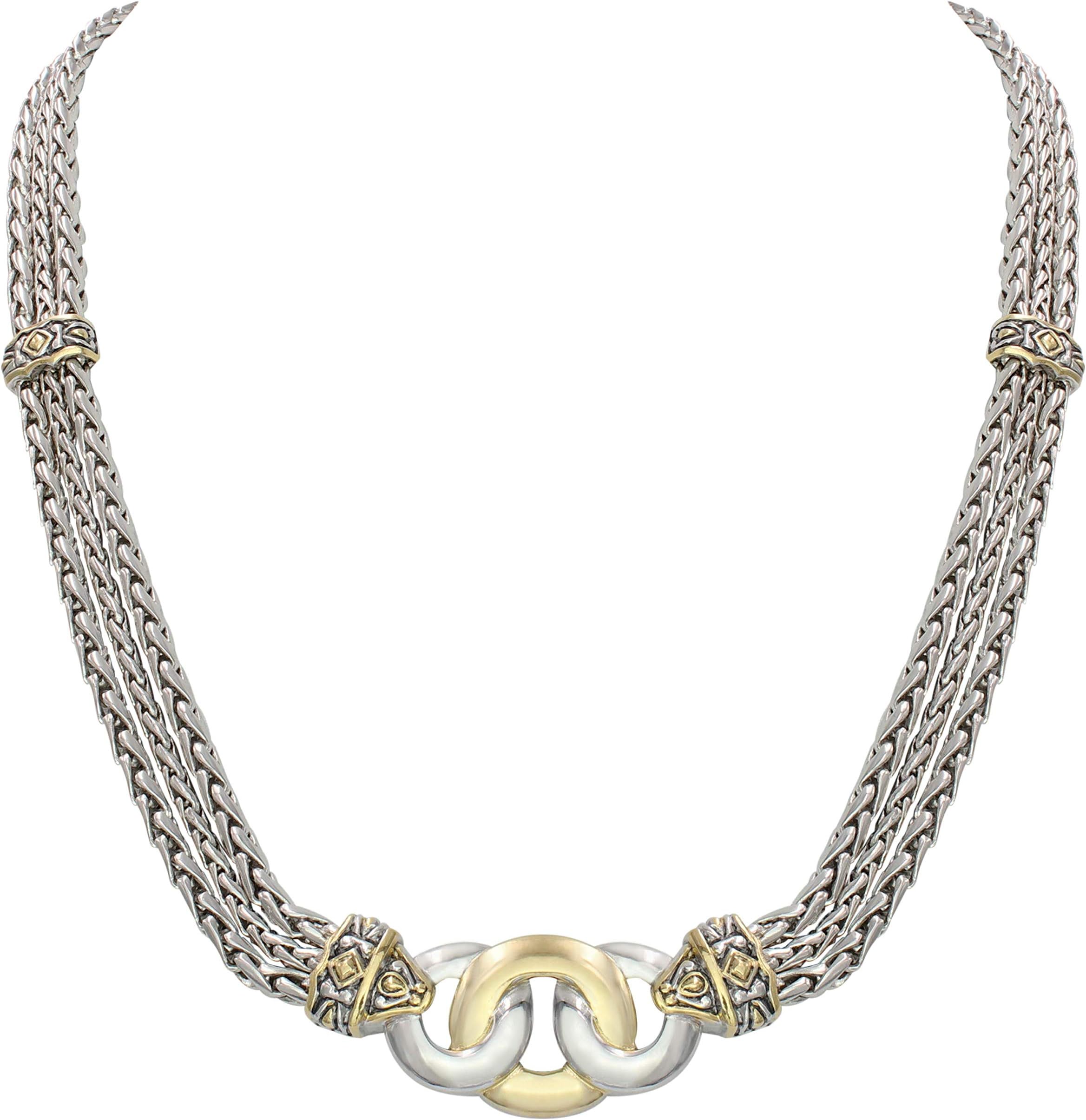 John Medeiros Two Tone Necklace for Women Triple Strand Chain Three Circle Design Made in America 17" Ladies Necklace