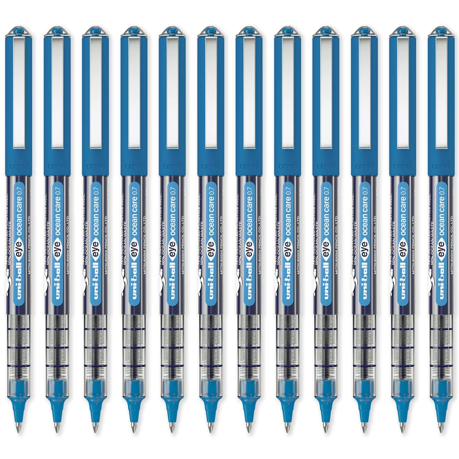 uni-ball Eye Ocean Care UB-157ROP Blue Rollerball Pens. Fine 0.7mm Ballpoint Tip for Super Smooth Writing, Drawing, Art, Crafts and Colouring. Fade and Water Resistant Liquid Uni Super Ink. 12 Pack — image 1